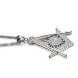 Masonic Square Compass Zircon Pendant Stainless Steel Necklace