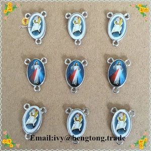 100pcs Religious Rosary Part Centerpiece with Epoxy Divine Mercy Icons