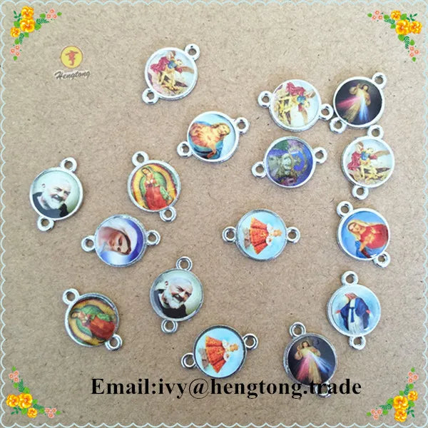 100pcs Religious Rosary Part Centerpiece Bracelet Accessories with Epoxy Icons