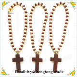 Wood Beads Rosary Bracelet with Wood Cross