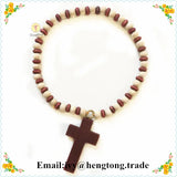 Wood Beads Rosary Bracelet with Wood Cross