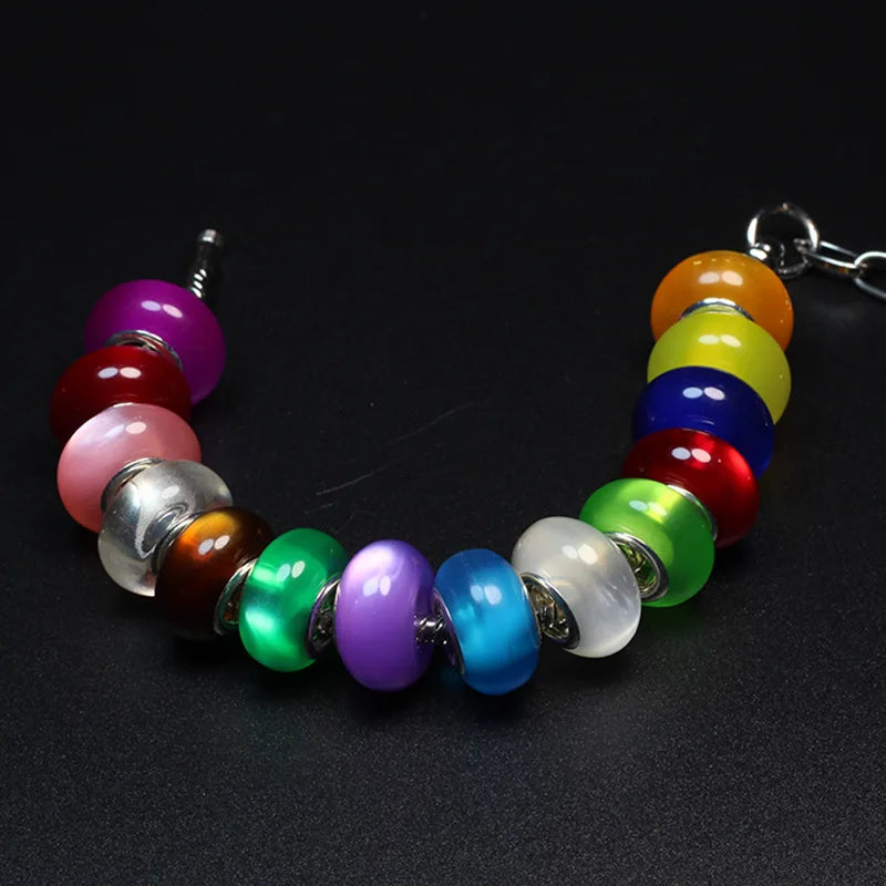 100pcs Cat Eye Resin Beads Silver Core European Charm Bracelet DIY Mix