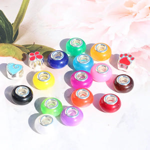 100pcs Cat Eye Resin Beads Silver Core European Charm Bracelet DIY Mix