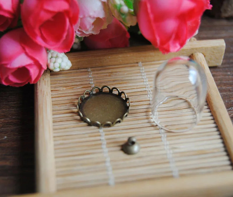 Glass Bubble Pendant Set with Bronze Lace Base - DIY Necklace