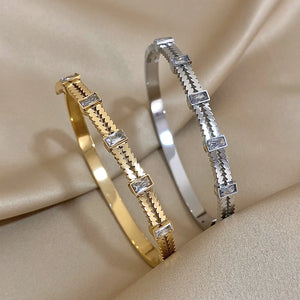 Hollow Zircon Stainless Steel Bangle Bracelet for Women - Gift