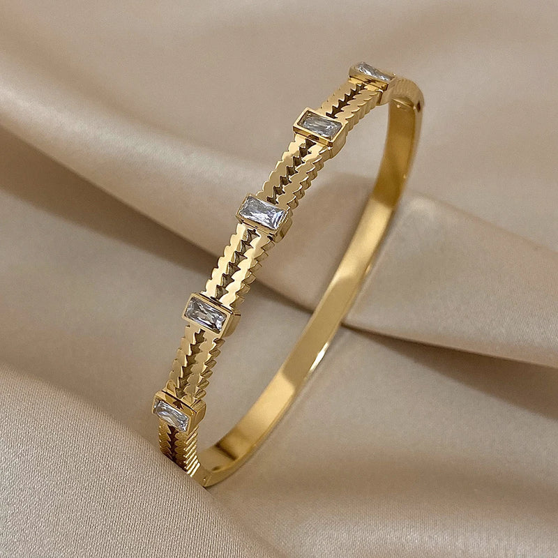 Hollow Zircon Stainless Steel Bangle Bracelet for Women - Gift