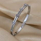 Hollow Zircon Stainless Steel Bangle Bracelet for Women - Gift