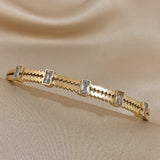Hollow Zircon Stainless Steel Bangle Bracelet for Women - Gift
