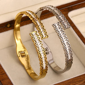 Zircon Stainless Steel Cuff Bangles Number 8 Shape Bracelet