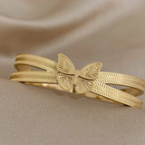 Stainless Steel Butterfly Bangles Bracelets for Women Charm Layered Cuff Bangle
