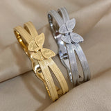 Stainless Steel Butterfly Bangles Bracelets for Women Charm Layered Cuff Bangle