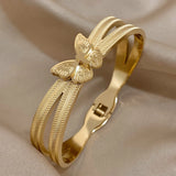 Stainless Steel Butterfly Bangles Bracelets for Women Charm Layered Cuff Bangle