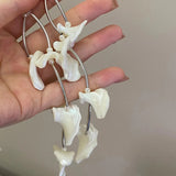 Natural Shell Tassel Earrings for Women French Pearls Flower Hanging Earrings