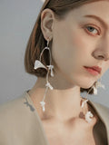 Natural Shell Tassel Earrings for Women French Pearls Flower Hanging Earrings