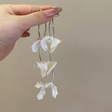 Natural Shell Tassel Earrings for Women French Pearls Flower Hanging Earrings