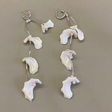 Natural Shell Tassel Earrings for Women French Pearls Flower Hanging Earrings