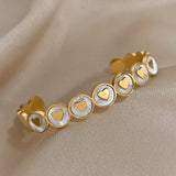 Romantic Love Heart Stainless Steel Open Bangles for Women Shell Charm Bracelets
