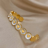 Romantic Love Heart Stainless Steel Open Bangles for Women Shell Charm Bracelets