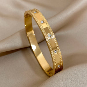 Stainless Steel Bangles for Women with Cubic Zirconia, Waterproof Jewelry