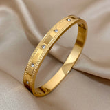 Stainless Steel Bangles for Women with Cubic Zirconia, Waterproof Jewelry