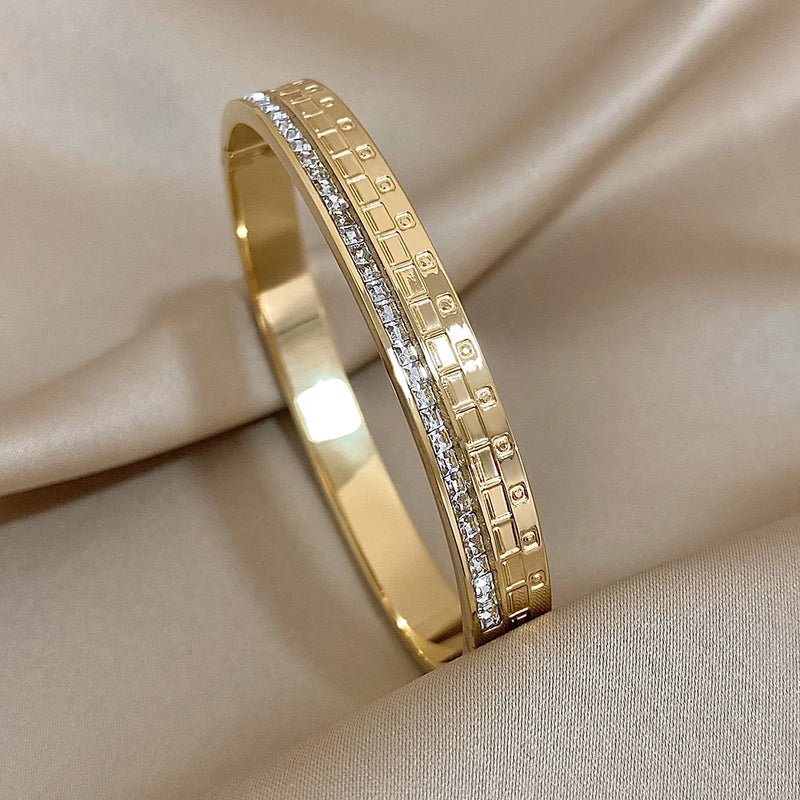 Stainless Steel CZ Bangle Bracelet Waterproof Jewelry