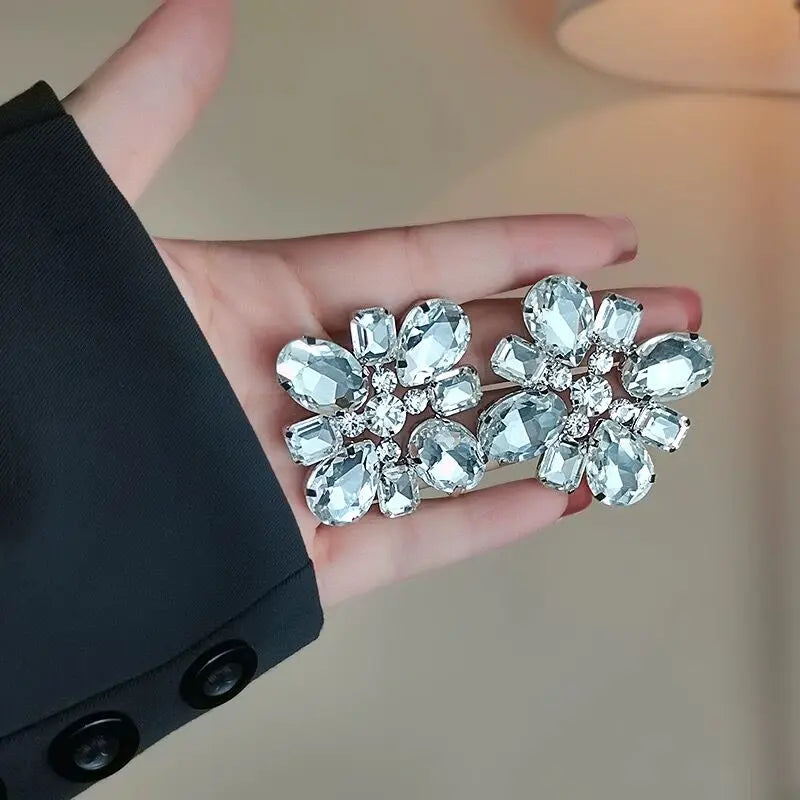 Vintage Crystal Flower Jewelry Set Rhinestone Stud Earrings