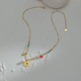 French 14k Eye Pendant Choker Natural Stone Pearl Stainless Steel Necklace