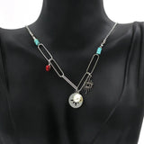 French 14k Eye Pendant Choker Natural Stone Pearl Stainless Steel Necklace