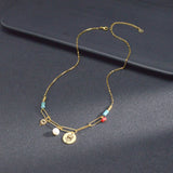 French 14k Eye Pendant Choker Natural Stone Pearl Stainless Steel Necklace