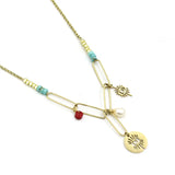 French 14k Eye Pendant Choker Natural Stone Pearl Stainless Steel Necklace