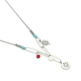 French 14k Eye Pendant Choker Natural Stone Pearl Stainless Steel Necklace