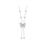 French 925 Silver Butterfly Pearl Zircon Necklace for Women