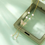 French 925 Silver Butterfly Pearl Zircon Necklace for Women