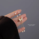 French 925 Silver Butterfly Pearl Zircon Necklace for Women