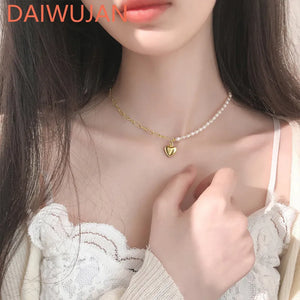 French 925 Silver Pearl Choker Necklace Women Vintage Chain Heart Charm
