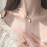 French 925 Silver Pearl Choker Necklace Women Vintage Chain Heart Charm