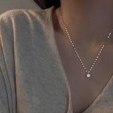 French 925 Silver Diamond Necklace Zircon Pendant Clavicle Chain
