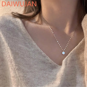 French 925 Silver Diamond Necklace Zircon Pendant Clavicle Chain