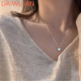 French 925 Silver Diamond Necklace Zircon Pendant Clavicle Chain