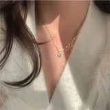 French 925 Silver Diamond Necklace Zircon Pendant Clavicle Chain
