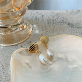 French 925 Silver Shell Baroque Pearls Earrings Women Temperament Ear Jewelry
