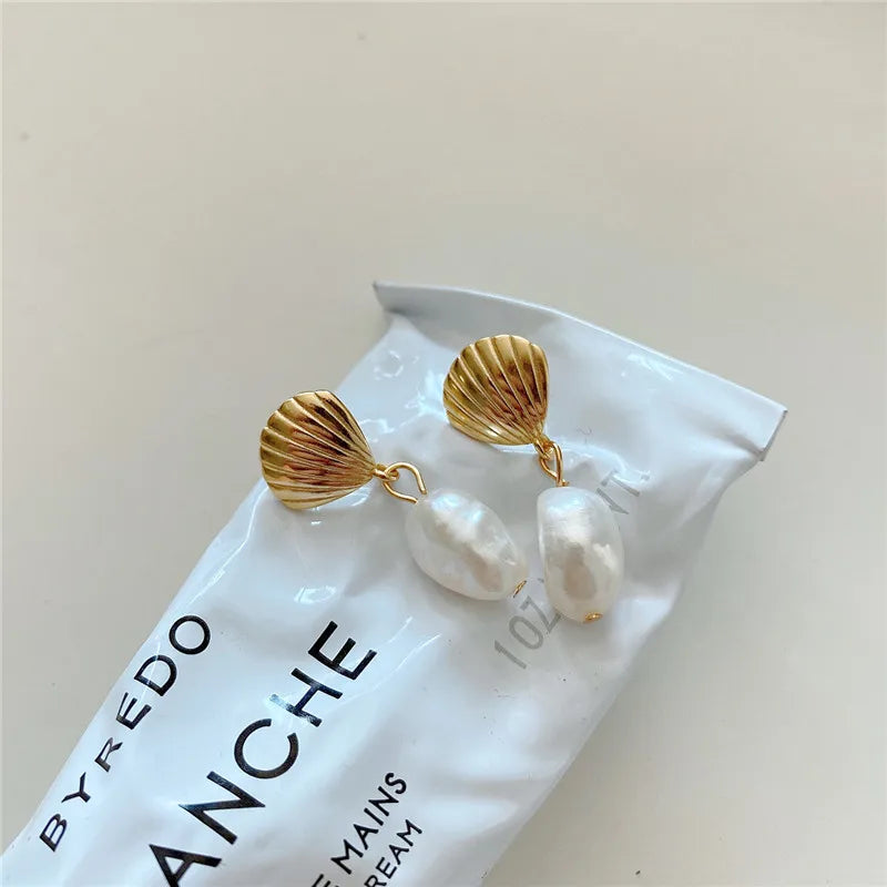 French 925 Silver Shell Baroque Pearls Earrings Women Temperament Ear Jewelry