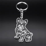 French Bulldog Dog Key Chain Ring Women Stainless Steel Silver Bag Keychain