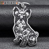 French Bulldog Dog Key Chain Ring Women Stainless Steel Silver Bag Keychain