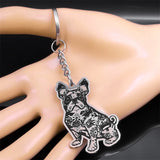 French Bulldog Dog Key Chain Ring Women Stainless Steel Silver Bag Keychain