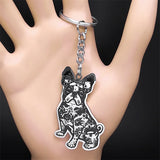 French Bulldog Dog Key Chain Ring Women Stainless Steel Silver Bag Keychain