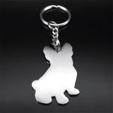 French Bulldog Dog Key Chain Ring Women Stainless Steel Silver Bag Keychain