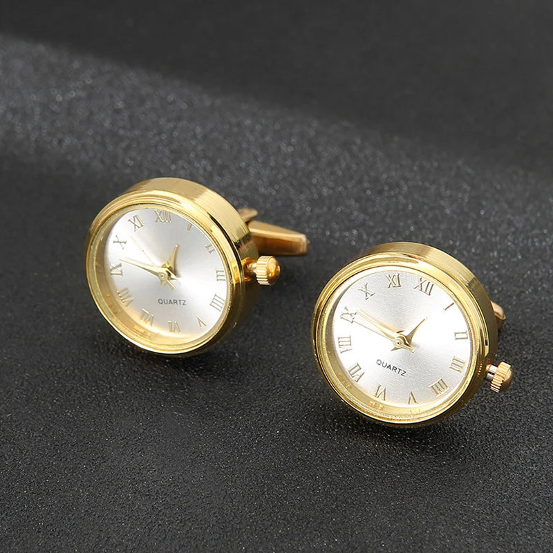 French Clock Quartz Watch Silver Cufflinks