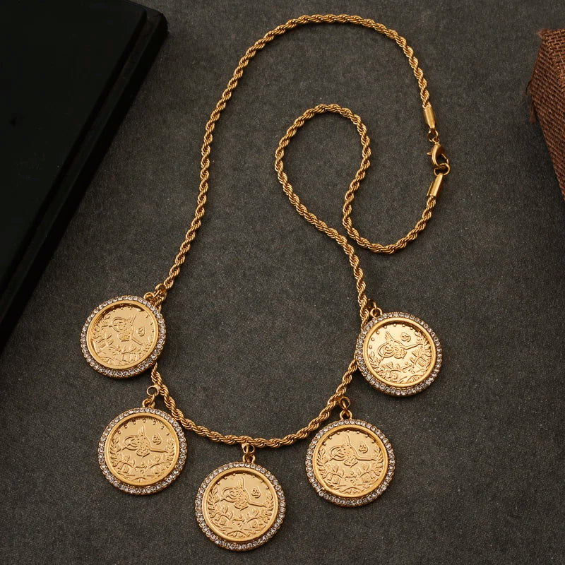 French Coin Jewelry Pendant Necklace Plated Twisted Chain