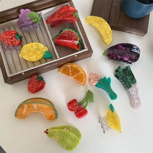 Colorful Watermelon Cherry Grape Enamel Hair Claw for Women